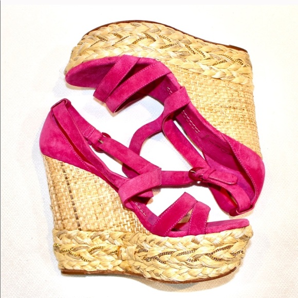 Casadei pink suede wedge gorgeous new 7.5 - Picture 2 of 6